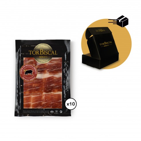 ESTUCHE PREMIUM 10 sobres jamón de bellota ibérico 50% raza ibérica corte cuchillo.