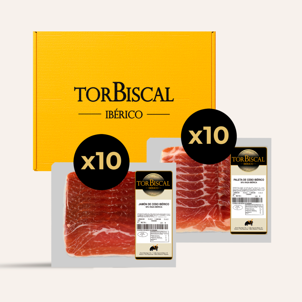Lote surtido 20 sobres de Jamón y Paleta Ibéricos Cebo (50% Raza Ibérica)